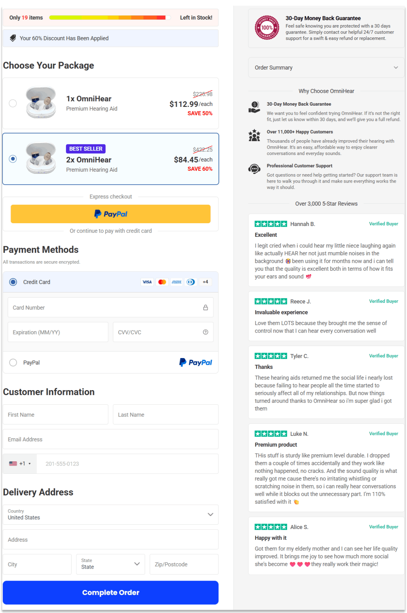 Omnihear Hearing Aids secure checkout page